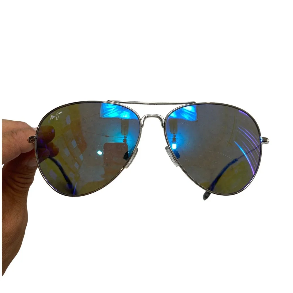 Maui Jim MJ-264 Mavericks Sunglasses Unisex Silver Blue Titanium 61-14-137